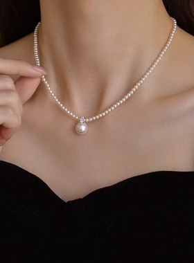 施家高级小米珍珠项链女2024新款爆款轻奢小众设计颈链秋冬毛衣链