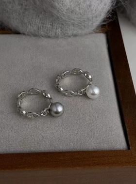 兰溪个性时尚猪鼻子小众简约戒指设计感链条施家珍珠指环食指戒女