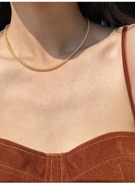 兰溪珍珠 金色小米粒正圆珍珠锁骨链高级感小众时尚百搭气质项链