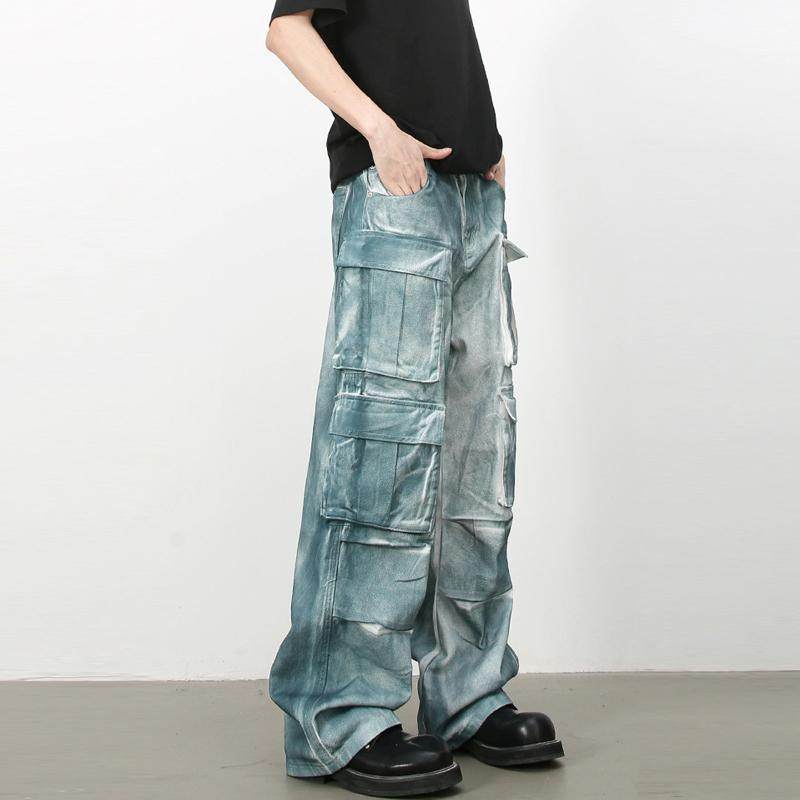 HBZ复古水洗工装复古直筒牛仔裤阔腿裤拖地裤男女时髦小众扎染潮,男装,牛仔裤,淘宝优惠券,粉丝福利购,淘宝优惠卷