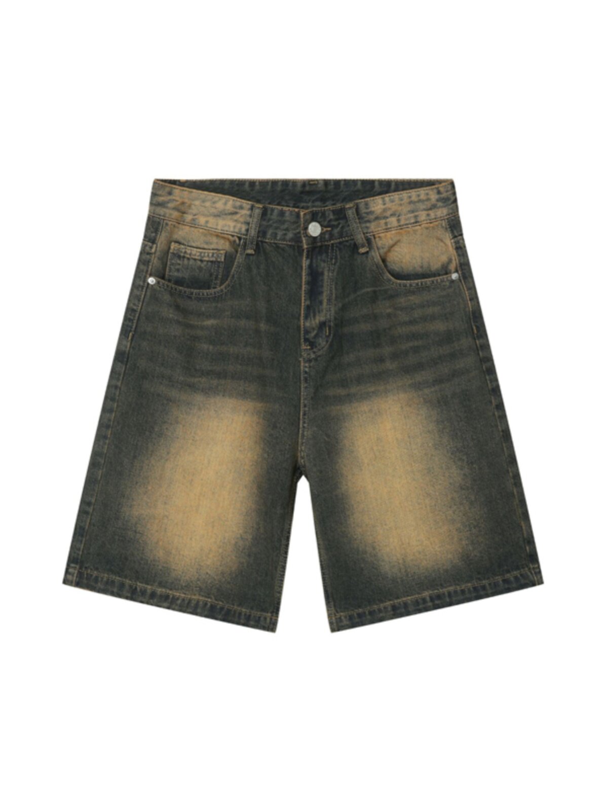 HBZ DESIGN AMERICAN STREET HIP HOP VINTAGE NOSTALGIC CUT FRIED STREET DENIM SHORTS FIVE-POINT WIDE-LEG PANTS FOR MEN AND WOMEN