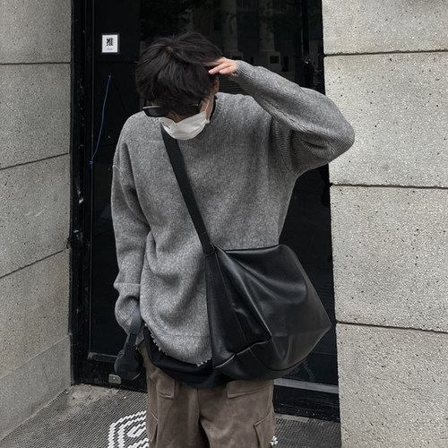 HBZ时髦皮质暗黑系原宿单肩斜挎托特挎包男女pu电脑包通勤上班潮