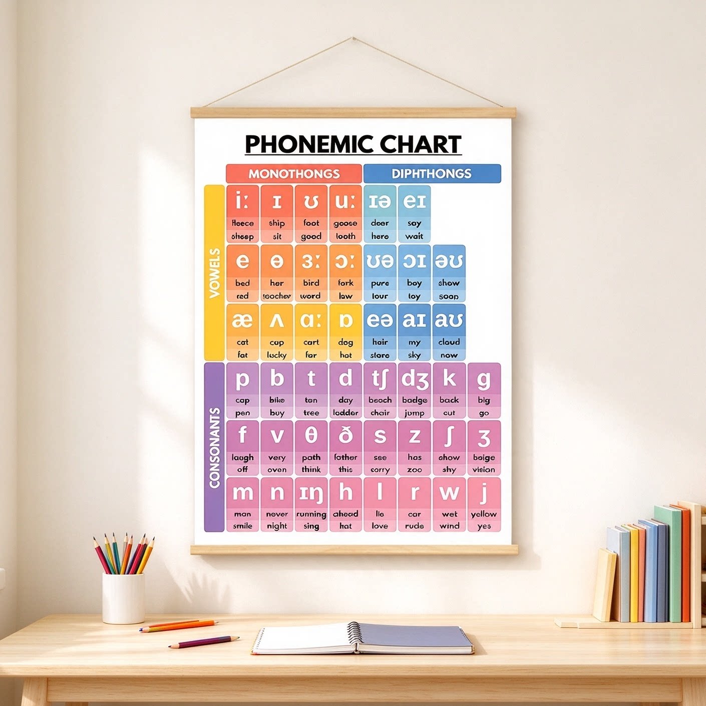 国际音标 Phonemic Chart 挂图 英语发音教学海报 培训机构卷轴画
