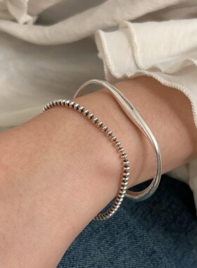 韩国韩版持恒S925纯银几何扁珠手链女小众轻奢简约冷淡风手饰百搭