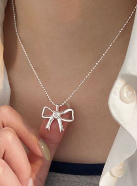 持恒S925纯银轻奢简约蝴蝶结项链女2024年新款百搭小众高级锁骨链