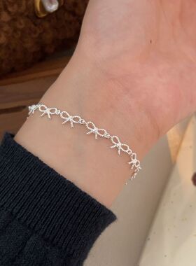 持恒韩国韩版蝴蝶结手链女S925纯银轻奢冷淡风时尚百搭手环手饰潮