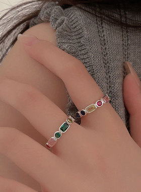 持恒S925纯银祖母绿多彩戒指女2026年秋季新款小众开口可调节指环