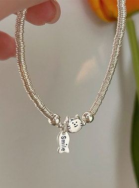 持恒S925纯银小猫吃鱼手链小众通勤简约百搭手串手饰女小红书同款