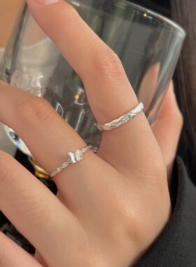 持恒S925纯银蝴蝶戒指女小众小清新精致菱格开口可调节指环高级感