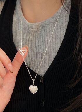 韩国韩版持恒S925纯银爱心项链女小众轻奢设计感冷淡风长款毛衣链