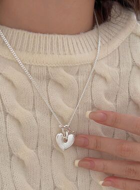 持恒S925纯银重工OT扣爱心项链女2024年新款小众百搭冷淡毛衣链