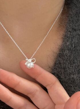 持恒S925纯银蝴蝶结珍珠项链小众轻奢时尚气质锁骨链2026韩版新款