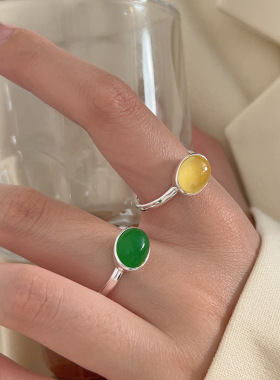 持恒S925纯银玉髓开口可调节戒指女韩国夏季新款小众百搭气质指环