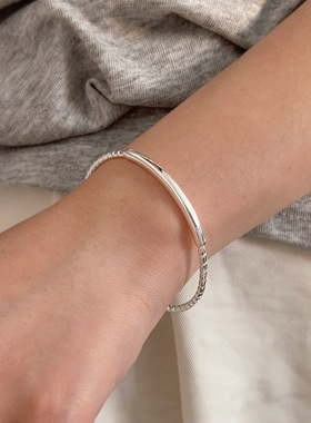 持恒S925纯银缠绕线条开口手镯手环女韩国夏季ins潮百搭新款重工