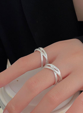 持恒s925纯银磨砂感几何形开口戒指女韩国简约高级小众设计指环