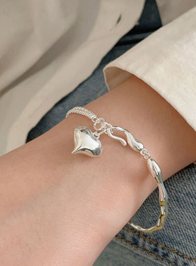 持恒S925纯银爱心手链女韩国简约百搭小众设计冷淡风百搭心形手环