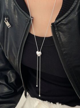 持恒S925纯银抽拉式爱心长款毛衣链韩国东大门高定新款百搭项链