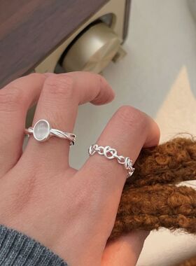 持恒韩国韩版编织爱心戒指S925纯银猫眼珠指环小众ins轻奢冷淡风