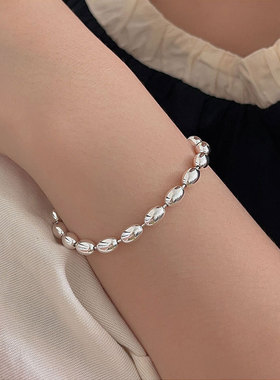 持恒S925纯银简约重工橄榄珠手链女韩国东大门新款小众圆珠手饰