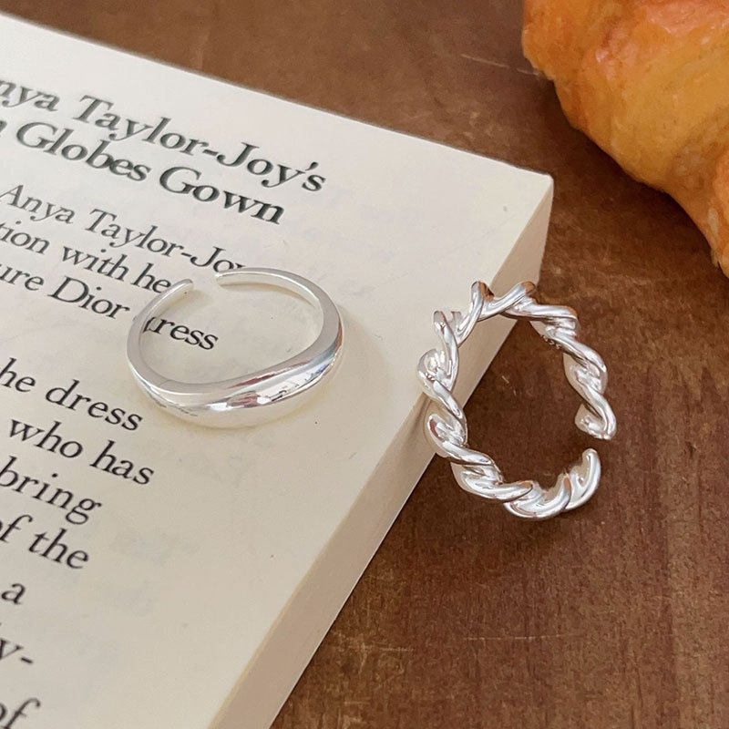 韩国韩版持恒S925纯银几何麻花戒指女设计感时尚冷淡风百搭指环潮