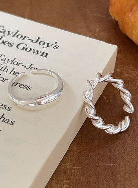 韩国韩版持恒S925纯银几何麻花戒指女设计感时尚冷淡风百搭指环潮