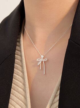 持恒S925纯银韩国新款蝴蝶结项链女2026年夏季百搭小众锁骨颈链