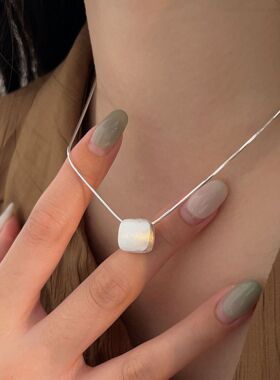 持恒S925纯银拉丝方块项链女韩国东大门新款小众极简冷淡风锁骨链