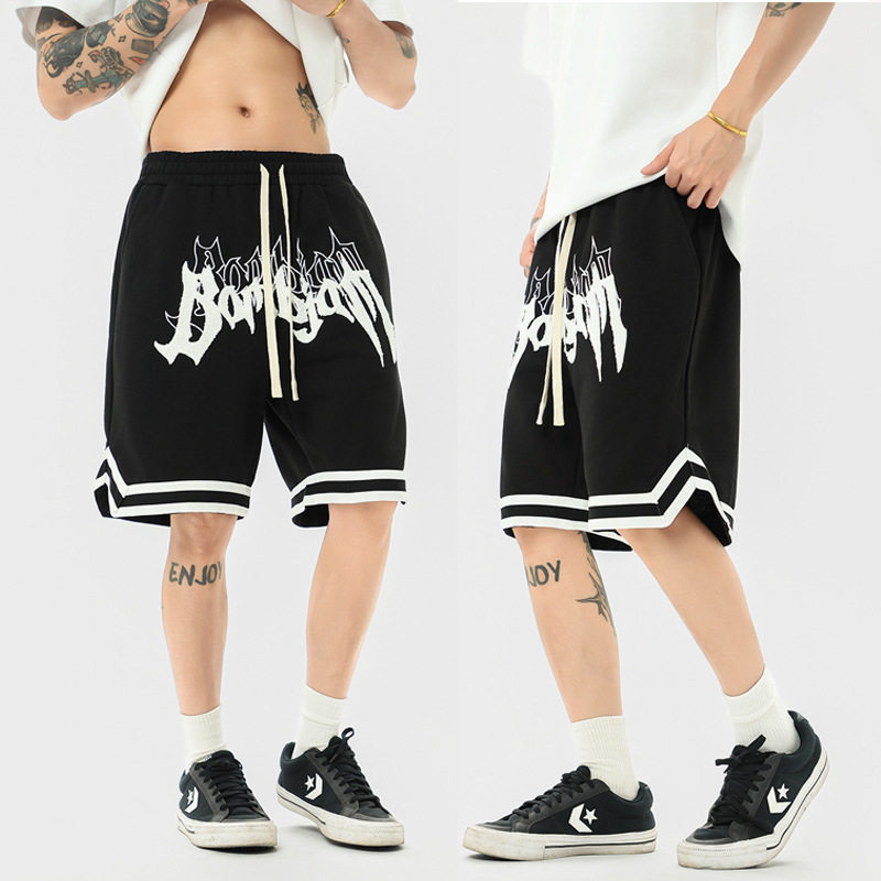 夏季美式街头复古风字母刺绣运动篮球短裤男生潮流宽松休闲五分裤