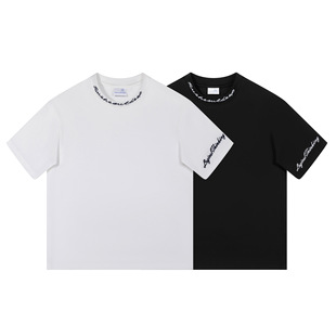 300克重磅纯棉港风陈冠希同款潮牌个性围脖字母刺绣工艺短袖T恤男