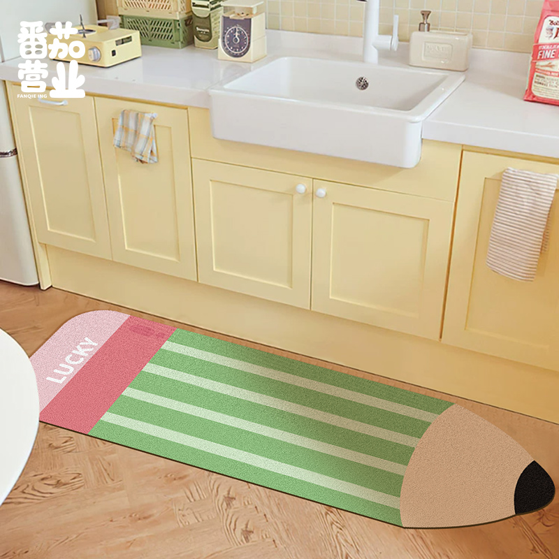 家用厨房地垫卡通创意吸水吸油防滑皮革脚垫免洗可擦地毯长条门垫