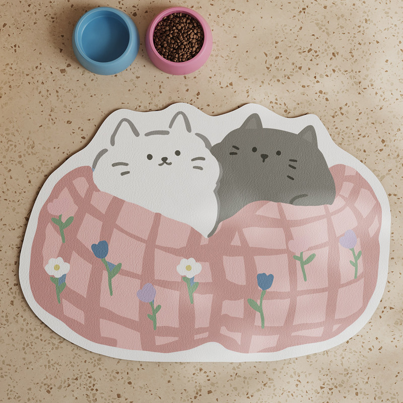 可爱家用宠物餐垫皮革吸水易打理猫咪狗狗吃饭碗盘垫食盆水碗垫子图片