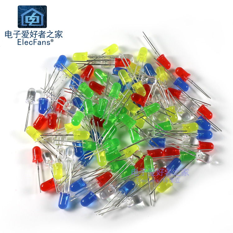 装5mm发光二极管包红黄绿白蓝5种颜色每种2L0个 ED灯珠混样品F5