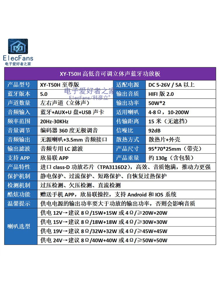 数字功放XHY50声道蓝牙带音2前级调节0喇叭模块板双高低路WT5