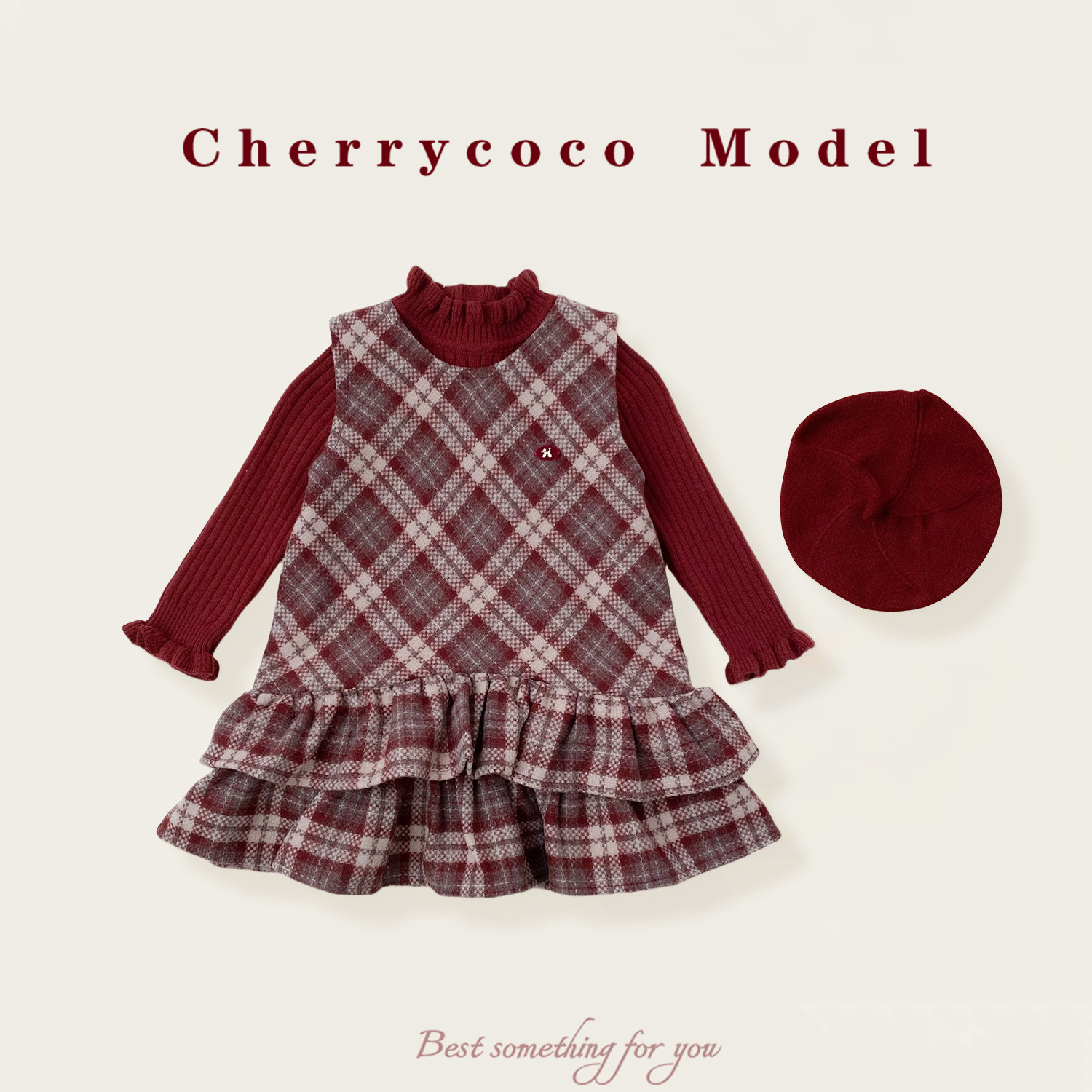 CHERRYCOCO女童套装2025秋冬新款女宝宝公主背心裙毛衣帽子三件套