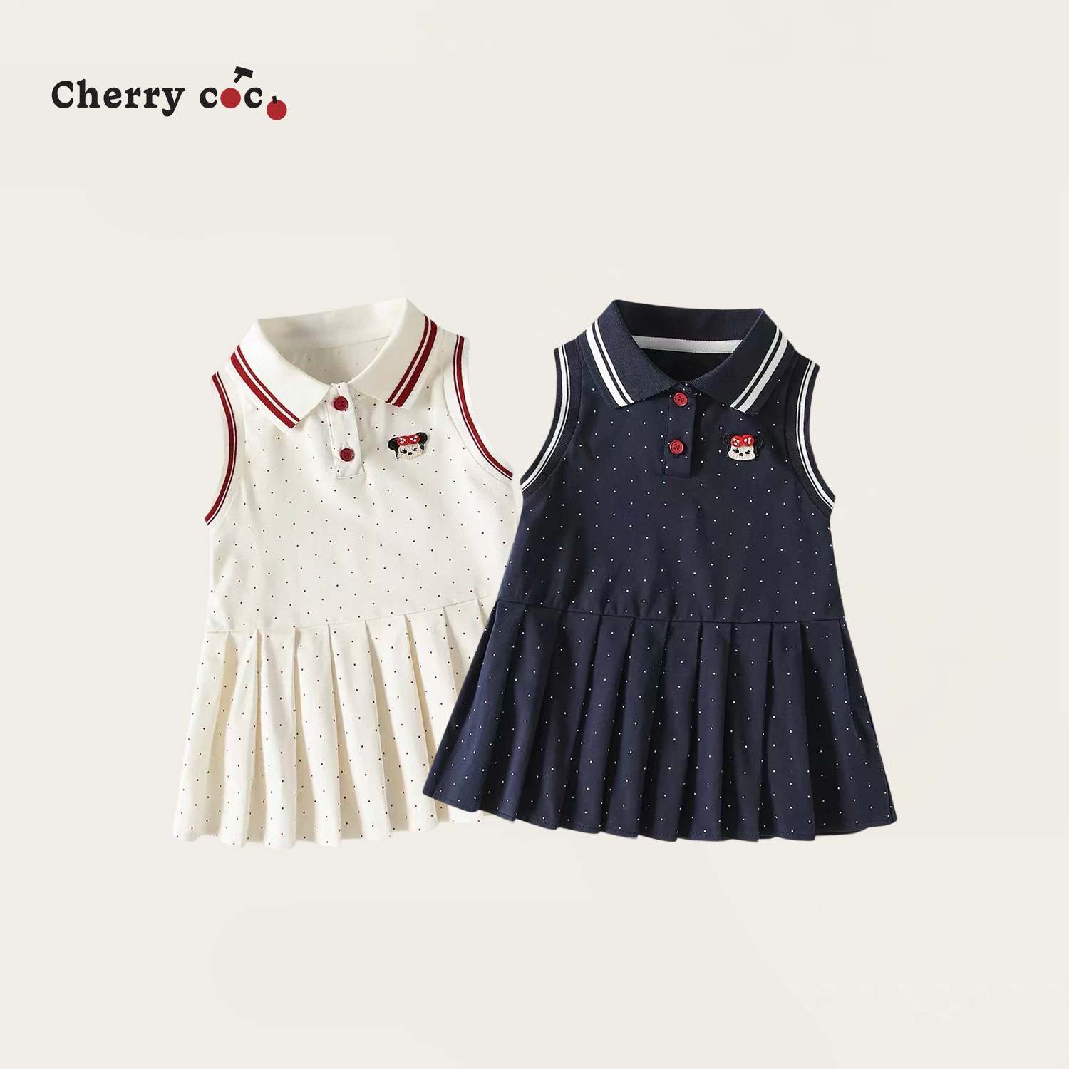 CHERRYCOCO女童连衣裙夏季新款女宝宝翻领学院风POLO背心裙公主裙