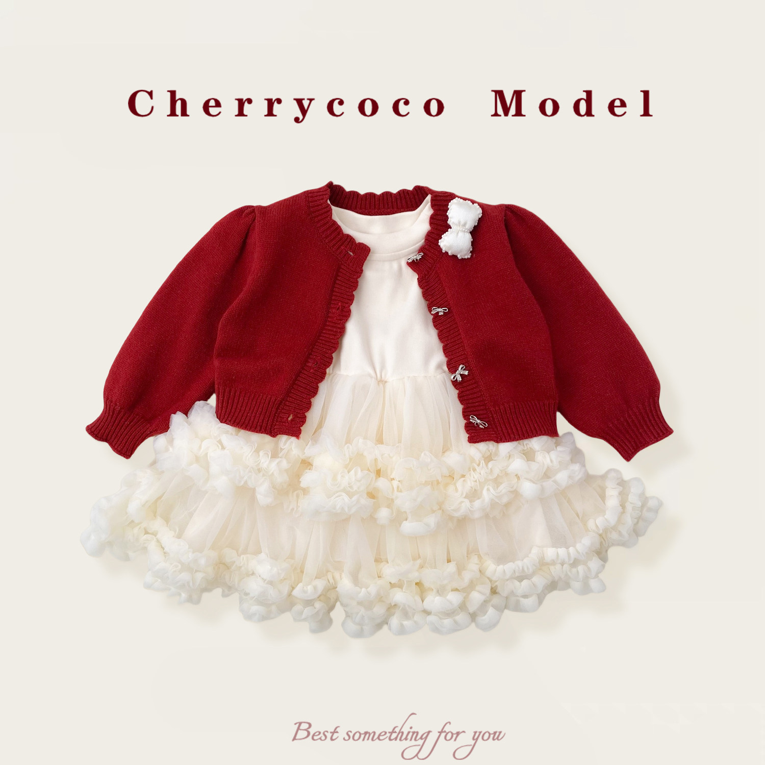 CHERRYCOCO女童套装秋冬新款女宝宝甜美针织外套甜美公主裙二件套