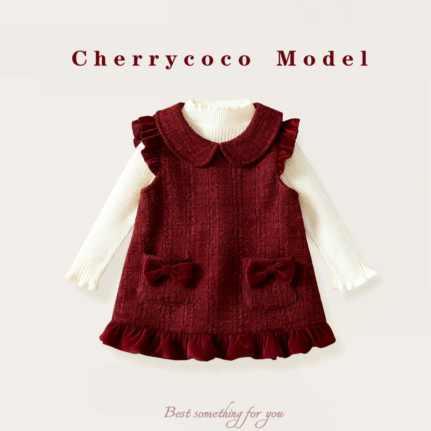 CHERRYCOCO女童套装冬季新款女宝宝小香风加绒背心裙公主裙二件套