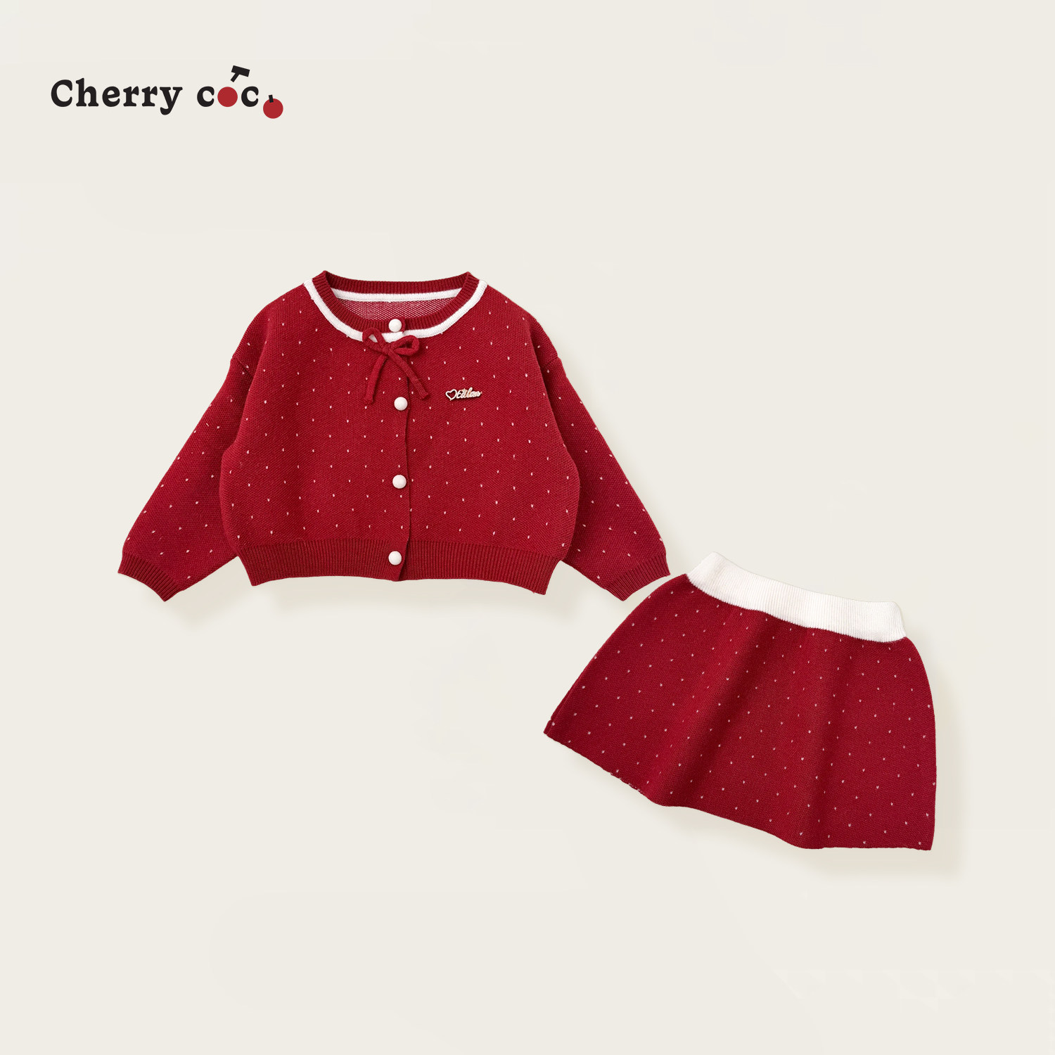 Cherrycoco女童套装秋冬新款女宝宝时髦圆点毛衣短裙公主二件套潮