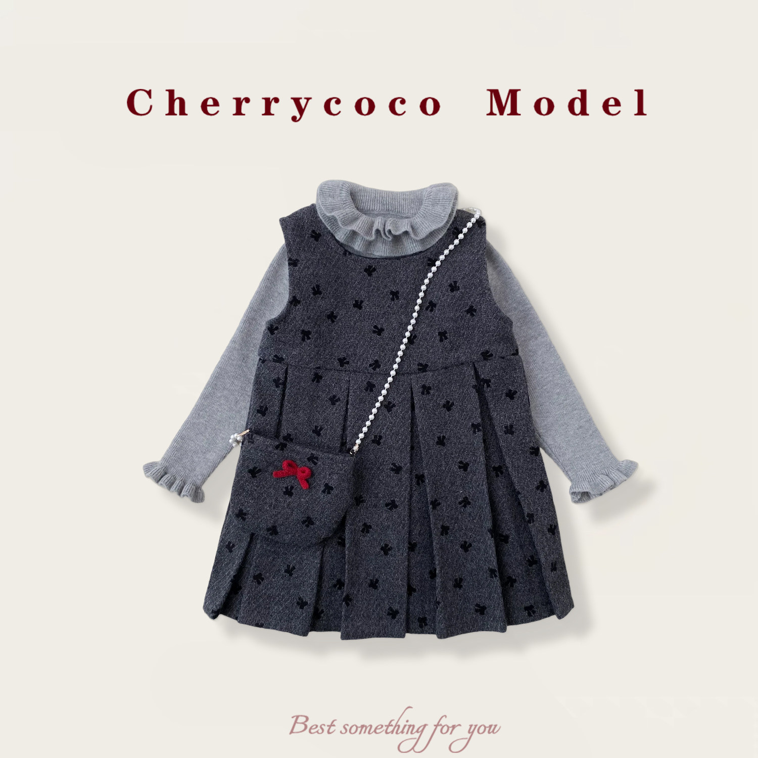 CHERRYCOCO女童套装秋冬新款女宝宝毛呢百褶背心裙公主裙二件套