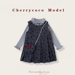 CHERRYCOCO女童套装秋冬新款女宝宝毛呢百褶背心裙公主裙二件套