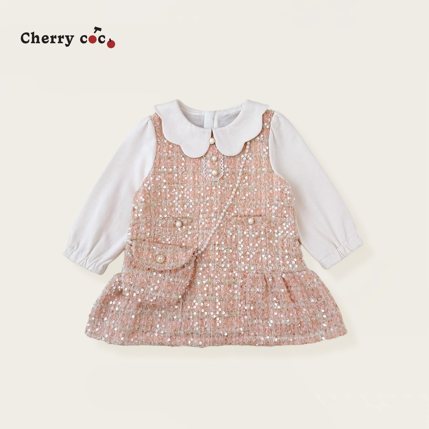 Cherrycoco女童连衣裙秋冬新款女宝宝洋气亮片小香风甜美裙子送包