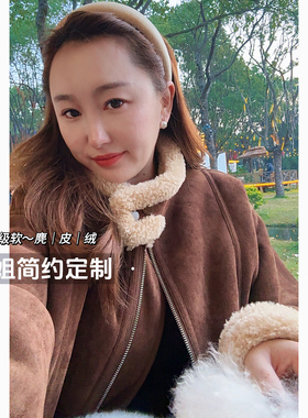 2025冬季新款复古加绒保暖麂皮绒外套女宽松加厚毛绒皮毛一体上衣