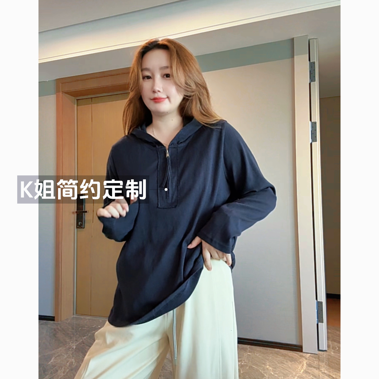 2025新款早秋雪花棉连帽T恤女春秋宽松休闲百搭上衣薄款透气打底T