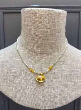 ZHAZHA韩国东大门金色珍珠项链女轻奢小马吊坠小众锁骨链高级精致