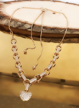 韩国新款潮桃心微镶钻锁骨链吊坠