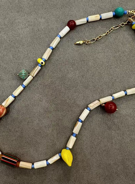 ZHAZHA韩国新款时尚简约百搭小众设计感彩色项链高级感气质锁骨链