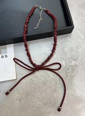 安可拉红蝴蝶结项链韩国蝴蝶项链
