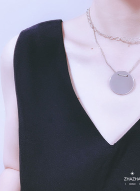 抖音可拆分金银圆牌仙气锁骨链