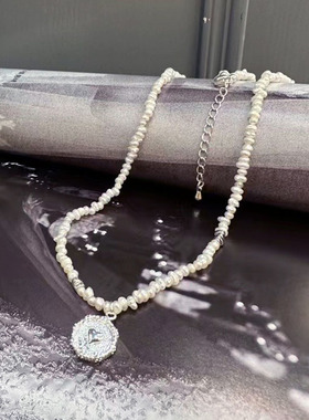 ZHAZHA韩国新款高级时髦个性轻奢甜美天然珍珠搭配电镀铜桃心项链