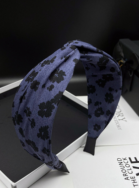 发卡发箍女2022年网红新款头饰紫蓝色碎花高颅顶压发宽边头箍